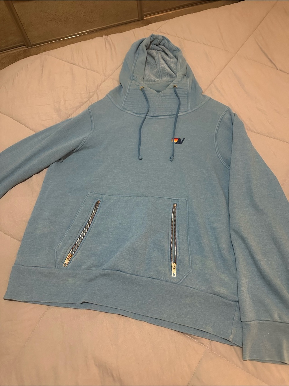 Aviator Nation Light Blue Hooded Pullover with Zip Pockets